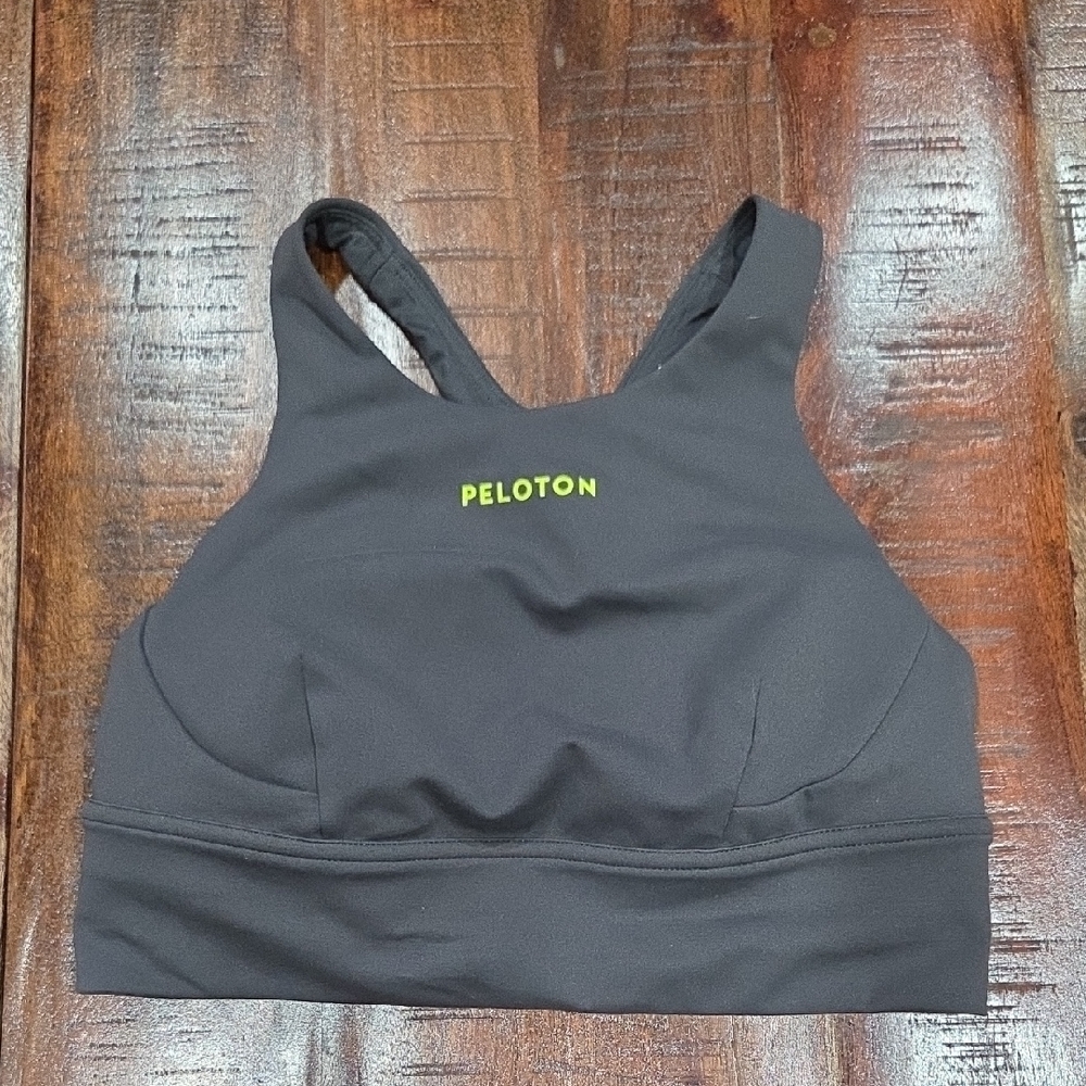 Lululemon Peloton Dark Gray Sports Bra with Yellow Logo